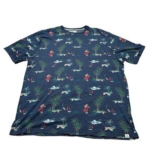 Free Planet Navy Blue Tropical Print T-Shirt Men’s Size 2X Short Sleeve